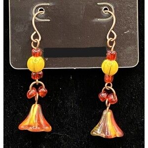 Handmade Yellow & Orange Glass Flower & Bead Earrings by Neanie-Bot